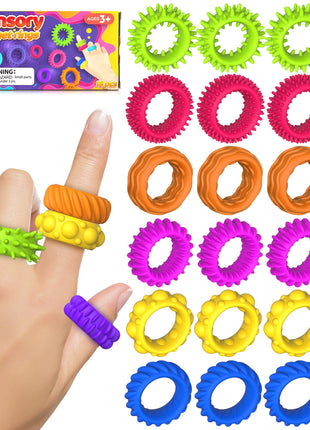 Fidget Toys Sensory Rings for Kids: Fidget Ring 18 Pack - Sensory Toys for Kids with Autism - Quiet Anxiety Fidgets Bulk for Classroom Prize - Stocking Stuffers
