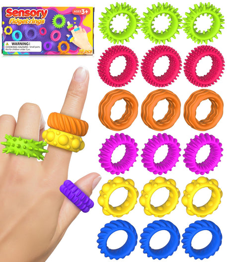 Fidget Toys Sensory Rings for Kids: Fidget Ring 18 Pack - Sensory Toys for Kids with Autism - Quiet Anxiety Fidgets Bulk for Classroom Prize - Stocking Stuffers