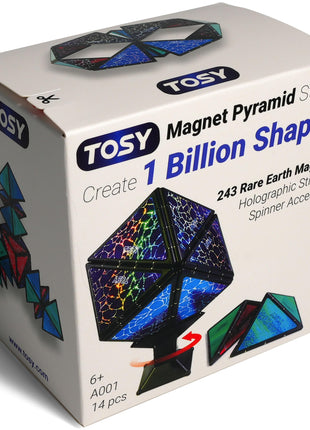 BehooToys TOSY Magnet Pyramid Stone - 1 Cube Transforms into 1 Billion Shapes, 14 pcs (12 Puzzle pcs and 2 Accessories), 243 Rare Earth Magnets, Holographic Design Magnet Tiles Creative Puzzle STEM/STEAM Toy