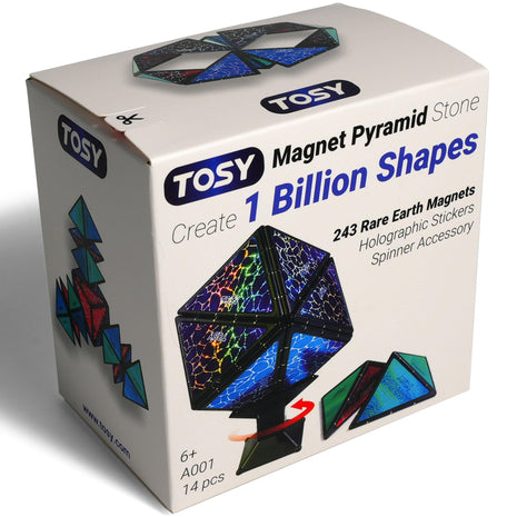 BehooToys TOSY Magnet Pyramid Stone - 1 Cube Transforms into 1 Billion Shapes, 14 pcs (12 Puzzle pcs and 2 Accessories), 243 Rare Earth Magnets, Holographic Design Magnet Tiles Creative Puzzle STEM/STEAM Toy