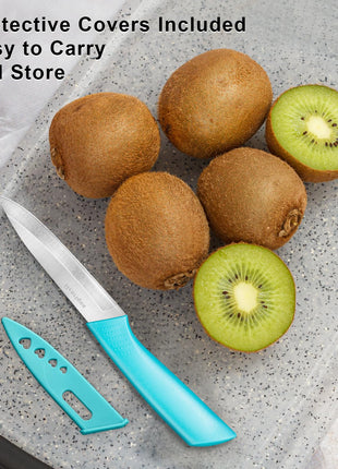 Henriqua Paring Knife Set of 4, Paring Knives With Cover, 4 inch Small Fruit Knife, Ultra Sharp Kitchen Knives，High Carbon Stainless Steel PP Plastic Handle