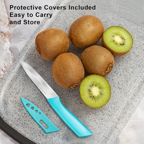Henriqua Paring Knife Set of 4, Paring Knives With Cover, 4 inch Small Fruit Knife, Ultra Sharp Kitchen Knives，High Carbon Stainless Steel PP Plastic Handle