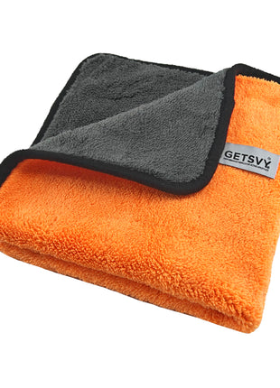 GETSVY Premium Microfiber 600 GSM Dual-Sided Microfiber Towels – Coral Fleece, 16x16 Inches, Ultra-Absorbent for Car Detailing, Home & Sports – 6-Pack, Orange & Charcoal Gray with Hanging Loop