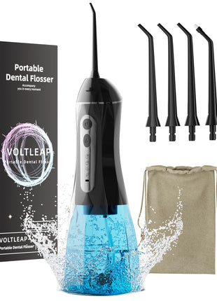 Water Flossers for Teeth, Electric Floss for Adults, Water Dental Picks for Teeth Cleaning and Flossing, Portable Flossers for Travel Size, Travel Bag and 4 Tips, IPX7 Waterproof - Black