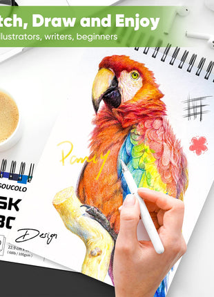 Soucolor 9" x 12" Sketch Book, 1-Pack 100 Sheets Spiral Bound Art Sketchbook, (68lb/100gsm) Acid Free Artist Drawing Book Paper Painting Drawing Writing Sketching Pad for Kids Adult Teens Girls Boys