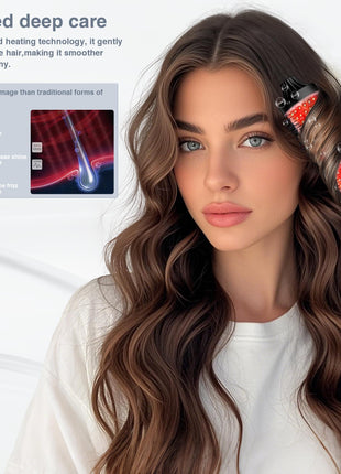 Infrared Bounce Brush, Heated Thermal Round Brush with Negative Ion Technology, 10 Heat Settings for Blowout Look with Hair Care Oil, Straightening & Curling, Suitable for All Hair Types, Black