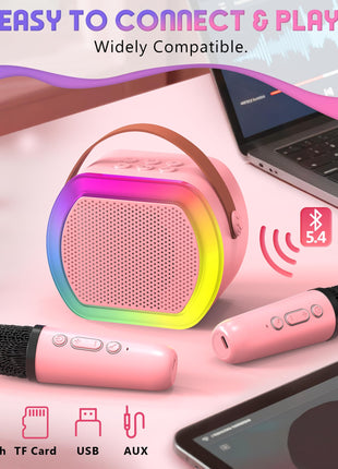 Reoslar Mini Karaoke Machine with 2 Wireless Microphones,2025 TOP Kids Portable Karaoke Machine for 3, 4, 5, 6, 7, 8, 9,10,11,12+Year Old, Best Birthday Christmas Toy Gift-Kids' Instrument