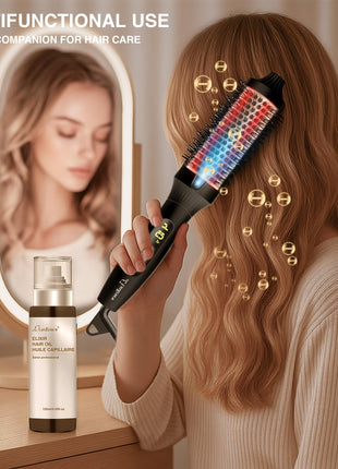 Infrared Bounce Brush, Heated Thermal Round Brush with Negative Ion Technology, 10 Heat Settings for Blowout Look with Hair Care Oil, Straightening & Curling, Suitable for All Hair Types, Black