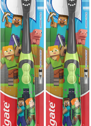 Colgate Kids Battery Powered Minecraft Toothbrush, Extra Soft Kids Battery Toothbrush with 1 AA Battery Included, Made for Ages 3 and Up, Features Easy On and Off Switch, Flat Lay Handle, 1 Count