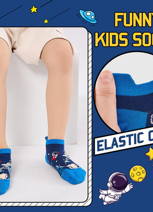 SukModen Kids Ankle Boys Socks, 6 Pairs Space Pattern No Show Funny Cute Cartoon Fun Boys Novelty Cotton Socks(5-8Y) in