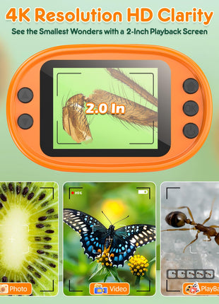 1000X Handheld Microscope for Kids 4K 2.0" Screen Rechargeable Mini Pocket Digital Microscopes w/Slides Kit Portable Edu Gift Age 4-6 8-12 Children Students