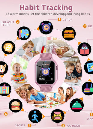 Kids Smart Watch for Girls Ages 6-12 with 32 Games, Touch Screen, Camera, Video/Audio Recording, Music Player, Alarm Clock, Calendar - Christmas Birthday Gifts Toys for Girls Boys (Pink)