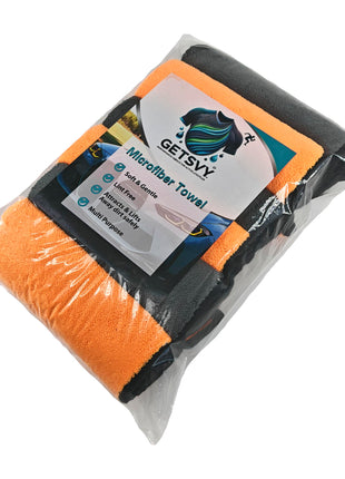 GETSVY Premium Microfiber 600 GSM Dual-Sided Microfiber Towels – Coral Fleece, 16x16 Inches, Ultra-Absorbent for Car Detailing, Home & Sports – 6-Pack, Orange & Charcoal Gray with Hanging Loop