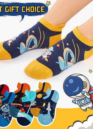 SukModen Kids Ankle Boys Socks, 6 Pairs Space Pattern No Show Funny Cute Cartoon Fun Boys Novelty Cotton Socks(5-8Y) in