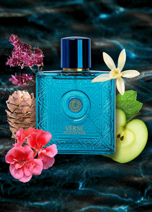 NovoGlow Verse Adonis Eau De Parfum for Men 3.4 Fl. Oz. 100ml Men's Perfume Refreshing Combination of Woody Floral & Fruity Scents - Masculine Scent Lasts All Day A Gift for Any Occasion