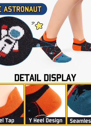 SukModen Kids Ankle Boys Socks, 6 Pairs Space Pattern No Show Funny Cute Cartoon Fun Boys Novelty Cotton Socks(5-8Y) in