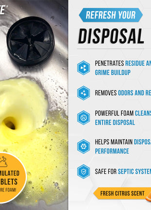 Garbage Disposal Cleaner Deodorizer Tablets - 24 Pack, New Powerful XL Foaming Tablet - Fresh Citrus Foam Sink Garburator Disposer Freshener, Natural Kitchen Drain Cleaning Care - 1 Year Supply