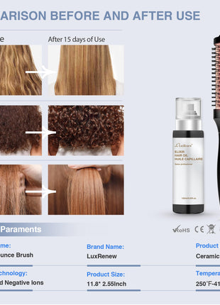 Infrared Bounce Brush, Heated Thermal Round Brush with Negative Ion Technology, 10 Heat Settings for Blowout Look with Hair Care Oil, Straightening & Curling, Suitable for All Hair Types, Black