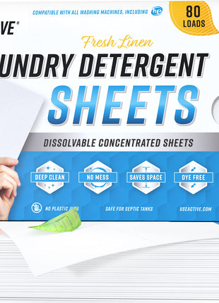 Laundry Detergent Sheets Eco Washing Strips - 80 Loads, Liquidless Fresh Scented Clothes Washer Sheet, Zero Waste Travel Laundry Strip, Dissolvable Space Saving Sheets for HE - Linen Scent