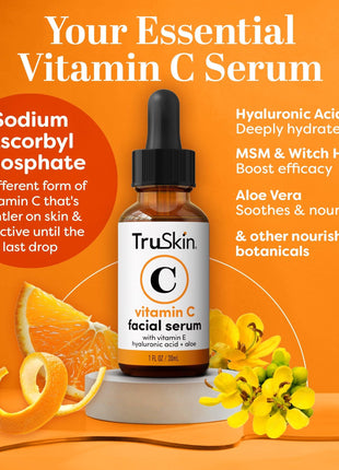 TruSkin Vitamin C Serum For Face – Anti Aging Face Serum with Vitamin C, Hyaluronic Acid, Vitamin E – Brightening Formula – Improve Appearance of Dark Spots, Tone, Fine Lines & Wrinkles, 1 Fl Oz