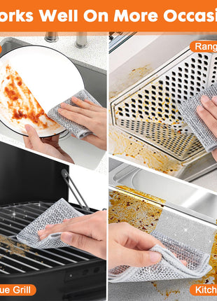 COBETE Non Scratch Wire Dishcloth,Double-Layer Wire Dishwashing Rags for Wet and Dry,Wire Miracle Cleaning Towels and Dish Cloths Multipurpose for Washing Dishes,Cookware, Sinks,Stove Tops,Pack of 6
