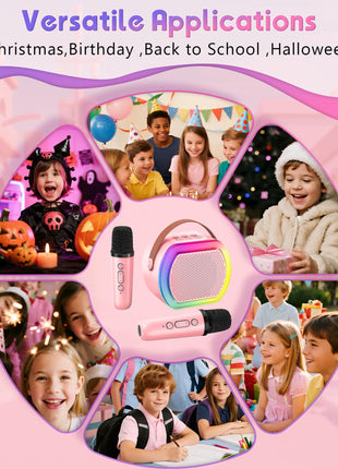 Reoslar Mini Karaoke Machine with 2 Wireless Microphones,2025 TOP Kids Portable Karaoke Machine for 3, 4, 5, 6, 7, 8, 9,10,11,12+Year Old, Best Birthday Christmas Toy Gift-Kids' Instrument