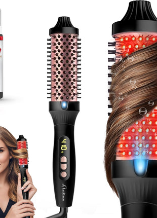 Infrared Bounce Brush, Heated Thermal Round Brush with Negative Ion Technology, 10 Heat Settings for Blowout Look with Hair Care Oil, Straightening & Curling, Suitable for All Hair Types, Black