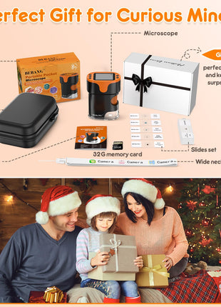 1000X Handheld Microscope for Kids 4K 2.0" Screen Rechargeable Mini Pocket Digital Microscopes w/Slides Kit Portable Edu Gift Age 4-6 8-12 Children Students