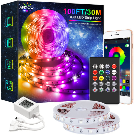 100FT Color Changing LED Strip Lights with Bluetooth and Remote - Music Sync, Perfect for Bedroom, Home Party and Decoration
