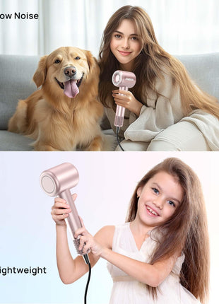 Hair Dryer, High-Speed Ionic Low Noise Blow Dryer with Brushless Motor for Fast Drying, Thermo-Control Quiet Compact Hair Blow Dryer with Magnetic Diffuser for Curly Hair for Home Travel Salon