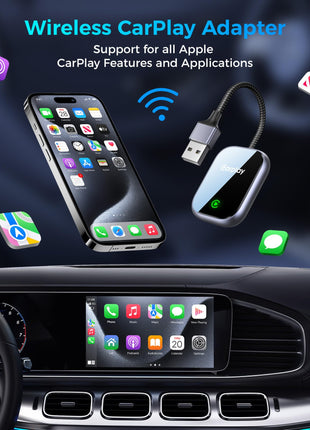 2025 Upgraded Wireless CarPlay Adapter for Apple iPhone, Converts Wired to Wireless Car Play Adapter, Auto Connect, Mini Size, Compatible with Cars from 2016 & iOS 10+