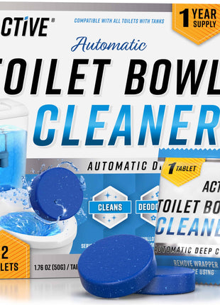 ACTIVE Automatic Toilet Bowl Cleaner Tablets Blue Gel Toilet Tank Cleaners, Septic-Safe Hard Water Ring Stain Remover, Smell Eliminator Heavy Duty Toilet Cleaning & Deodorizer, Fresh Scent - 12 Tabs