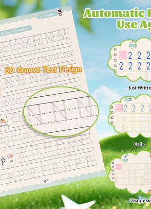 Handwriting Book Practice for Kids,Reusable Grooved Handwriting Workbooks,Writing Practice for Kids Ages 3-5