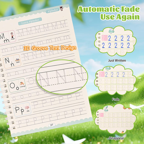 Handwriting Book Practice for Kids,Reusable Grooved Handwriting Workbooks,Writing Practice for Kids Ages 3-5