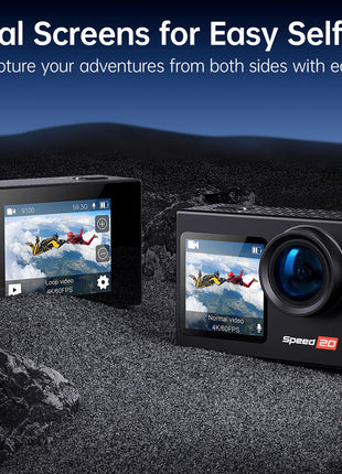 Action Camera 4K 60FPS with Touch Screen 20MP Waterproof Camera Underwater 131FT with EIS for Snorkeling Helmet Bike 170° Wide Angle Remote WiFi 5XZoom