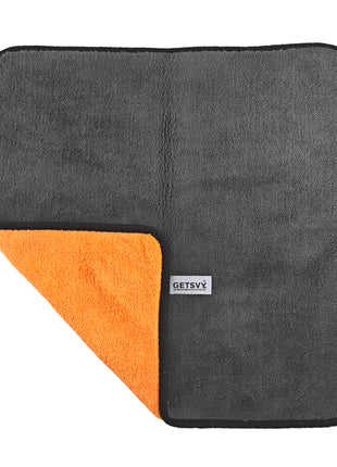GETSVY Premium Microfiber 600 GSM Dual-Sided Microfiber Towels – Coral Fleece, 16x16 Inches, Ultra-Absorbent for Car Detailing, Home & Sports – 6-Pack, Orange & Charcoal Gray with Hanging Loop