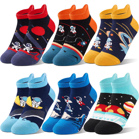 SukModen Kids Ankle Boys Socks, 6 Pairs Space Pattern No Show Funny Cute Cartoon Fun Boys Novelty Cotton Socks(5-8Y) in