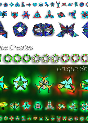 BehooToys TOSY Magnet Pyramid Stone - 1 Cube Transforms into 1 Billion Shapes, 14 pcs (12 Puzzle pcs and 2 Accessories), 243 Rare Earth Magnets, Holographic Design Magnet Tiles Creative Puzzle STEM/STEAM Toy