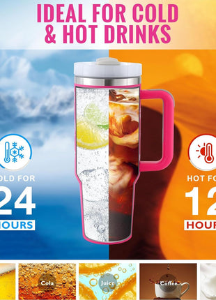 40 Oz Tumbler With Handle Straw Insulated, Stainless Steel Spill Proof Vacuum Coffee Cup Tumbler With Lid Tapered Mug Gifts For Valentine Lover Suitable For Car Gym Office Travel